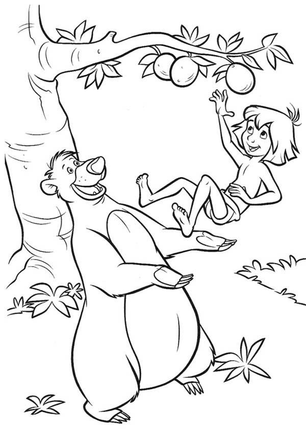 Baloo Throw Mowgli to Pick Fruit in the Jungle Book Coloring Page ...