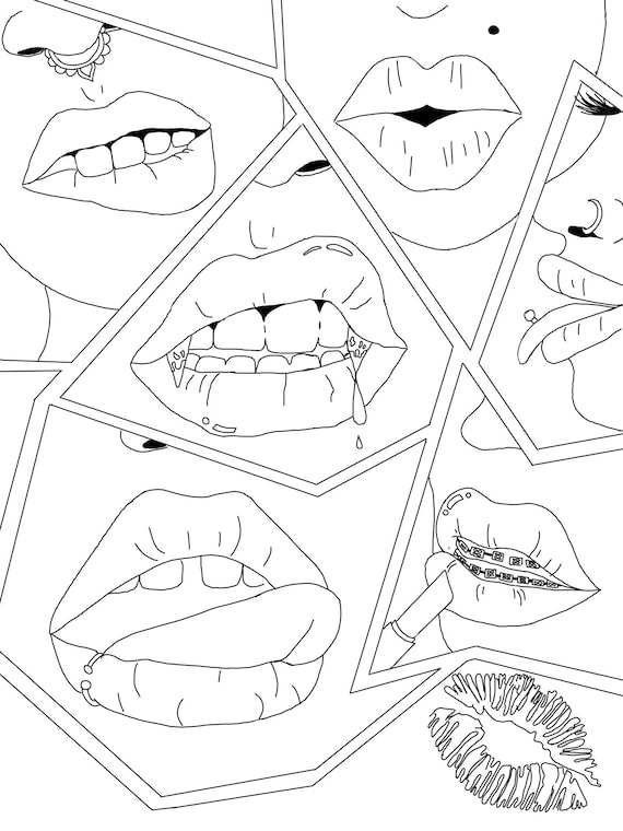 Lips Coloring Page-printable Adult Coloring Pages Treat - Etsy