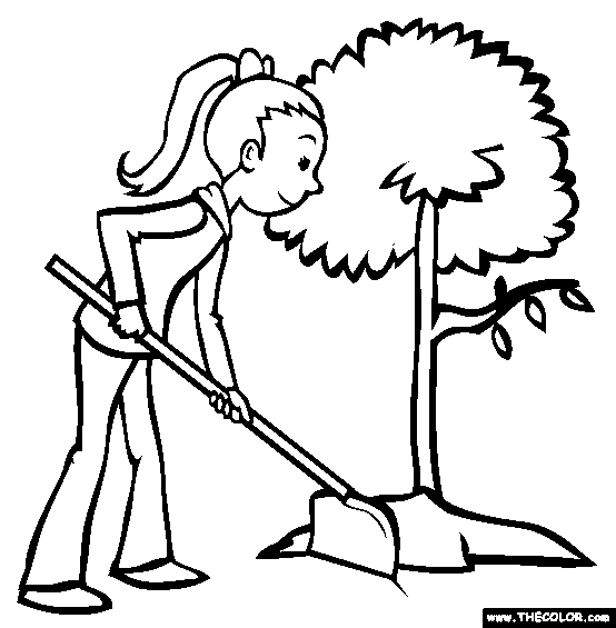 Planting a Tree for Arbor Day Online Coloring Page