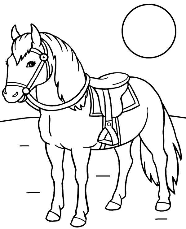 Printable coloring page horse with a saddle