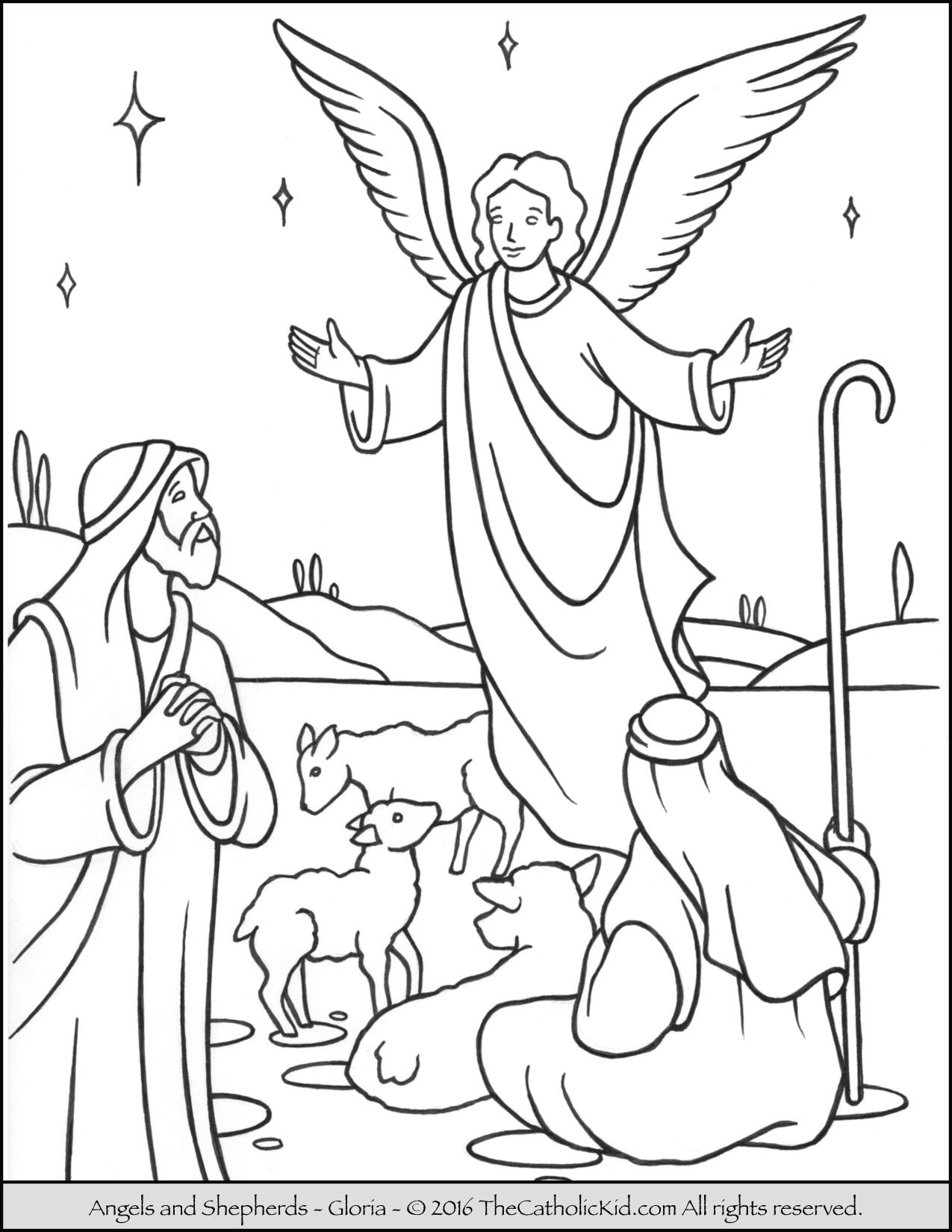 Angels Shepherds Gloria Coloring Page - TheCahtolicKid