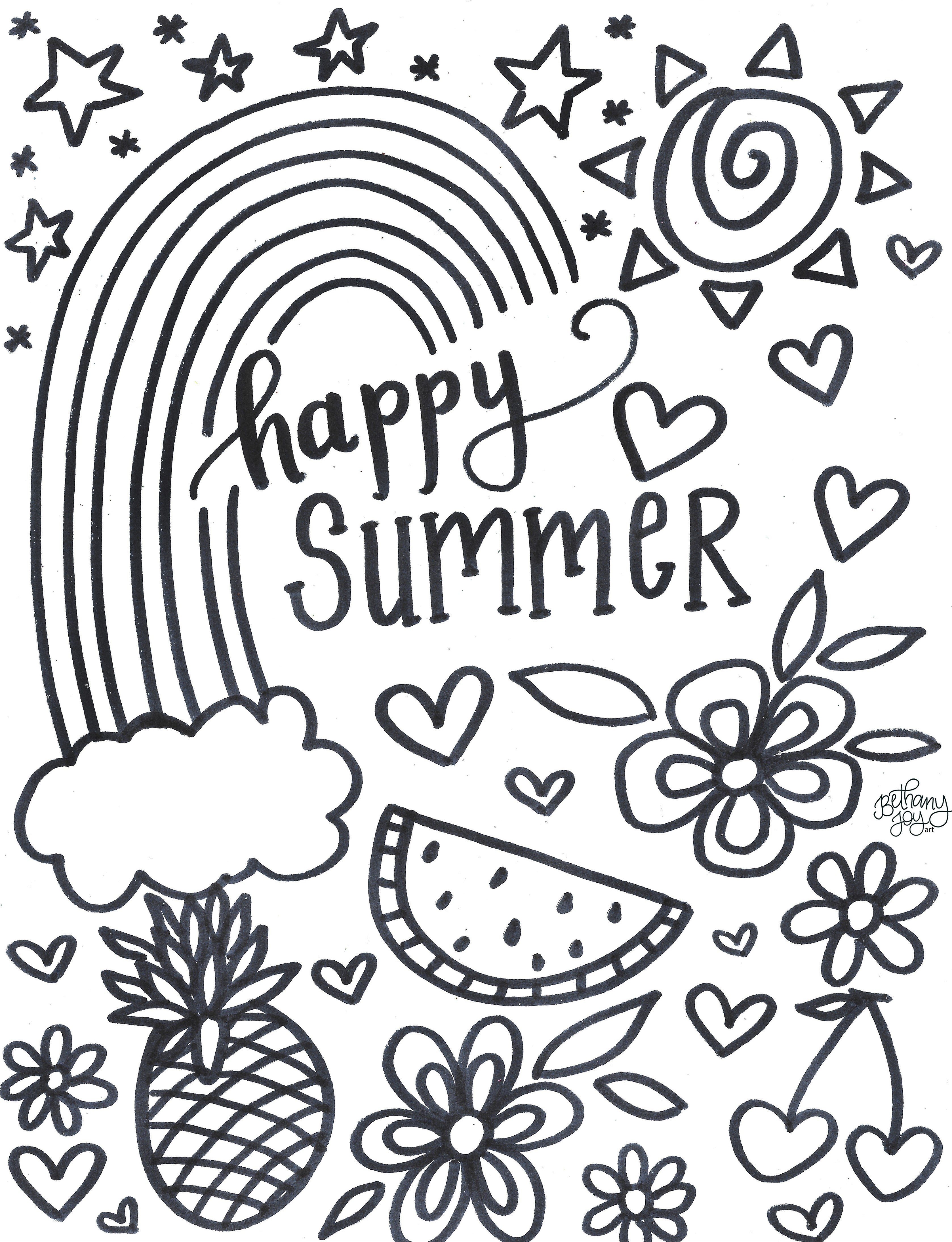 Happy Summer Coloring Page Printable! – Bethany Joy Art