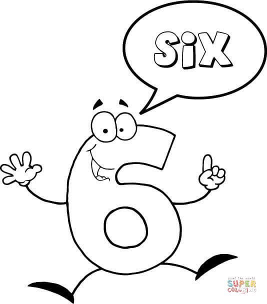 Number 6 Says Six coloring page | Free Printable Coloring Pages
