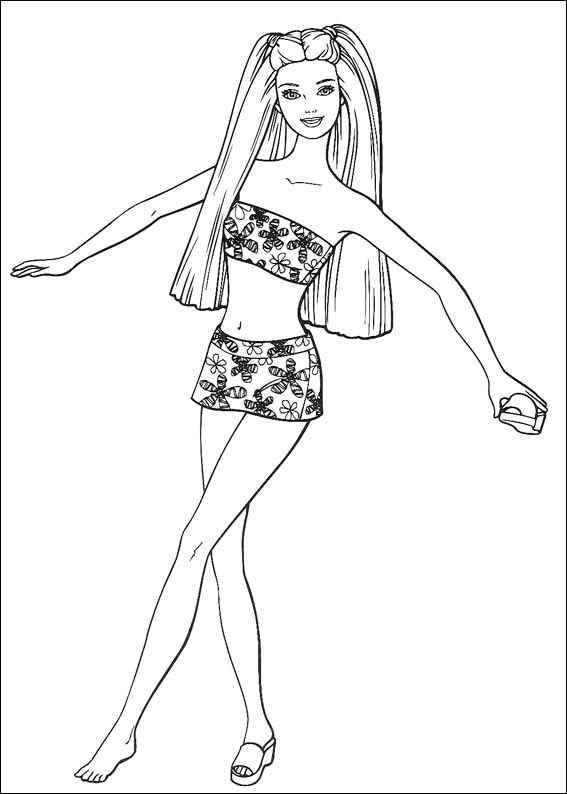 Barbie With Swimwear Coloring Page - Free Printable Coloring Pages for Kids