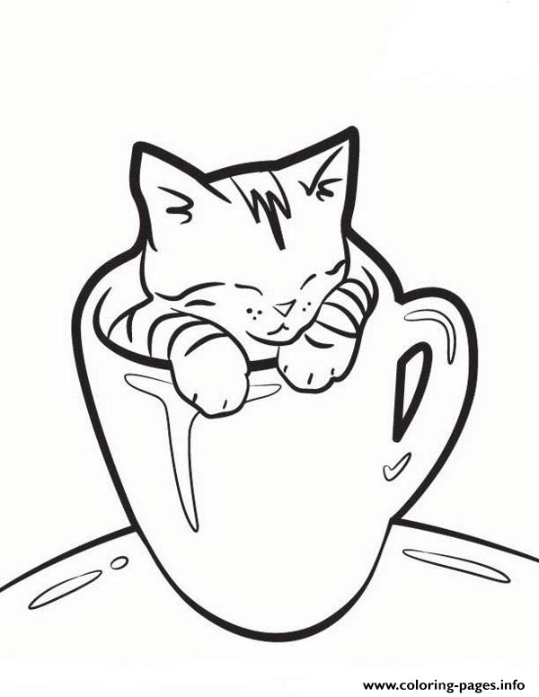 Cat In A Mug E6ad Coloring Pages Printable