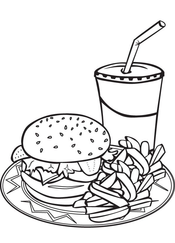 Hamburger + French Fry + Milkshake Coloring Sheet #Food ...