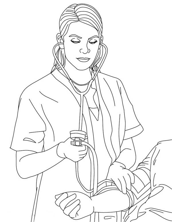 Nurse Checking Blood Pressure Coloring Page - NetArt