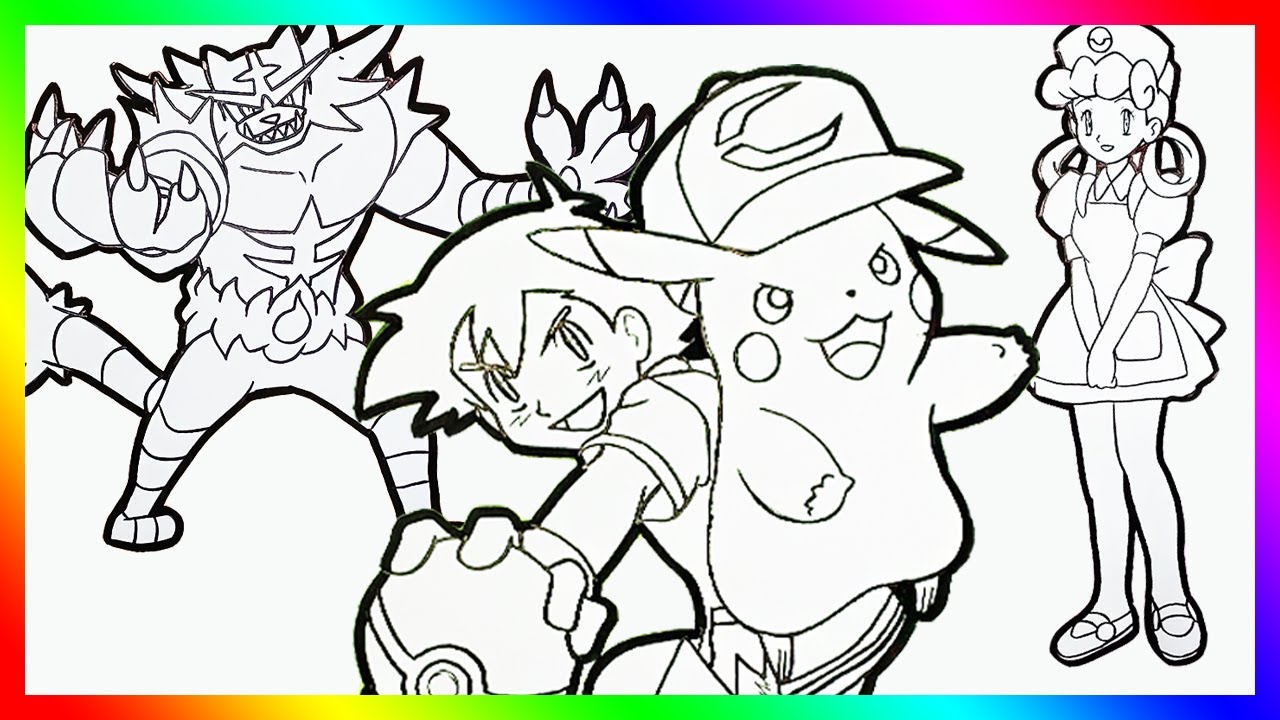 Pokemon Coloring page book for kids Pikachu speed coloring Pokémon, Incineroar,Ash Ketchum,Nurse Joy - YouTube