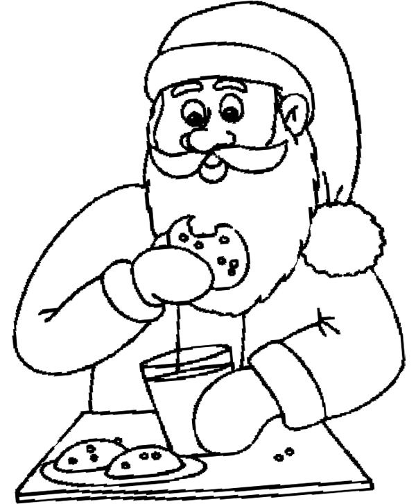 Santa Eating Chocolate Chip Cookie Coloring Page | Coloring for ...