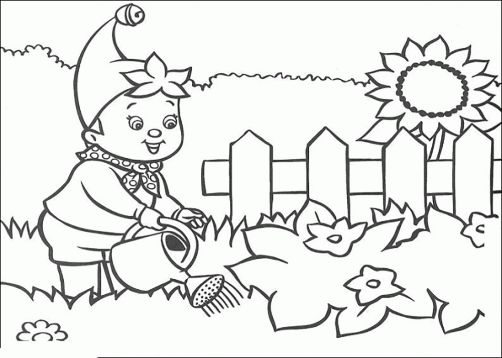 Boy Watering Flowers In The Garden Coloring Pages For Kids #El ...