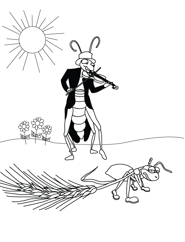 Coloring Pages - The Ant and the Grasshopper