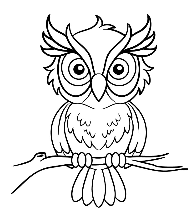 Owl on Tree Branch Coloring Pages - Owl Coloring Pages - Coloring Pages For  Kids And Adults