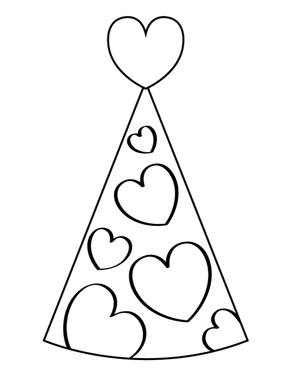 Printable Heart Party Hat Coloring Page