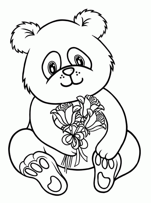 Baby Panda Holding Flower Coloring Page: Baby Panda Holding Flower ...