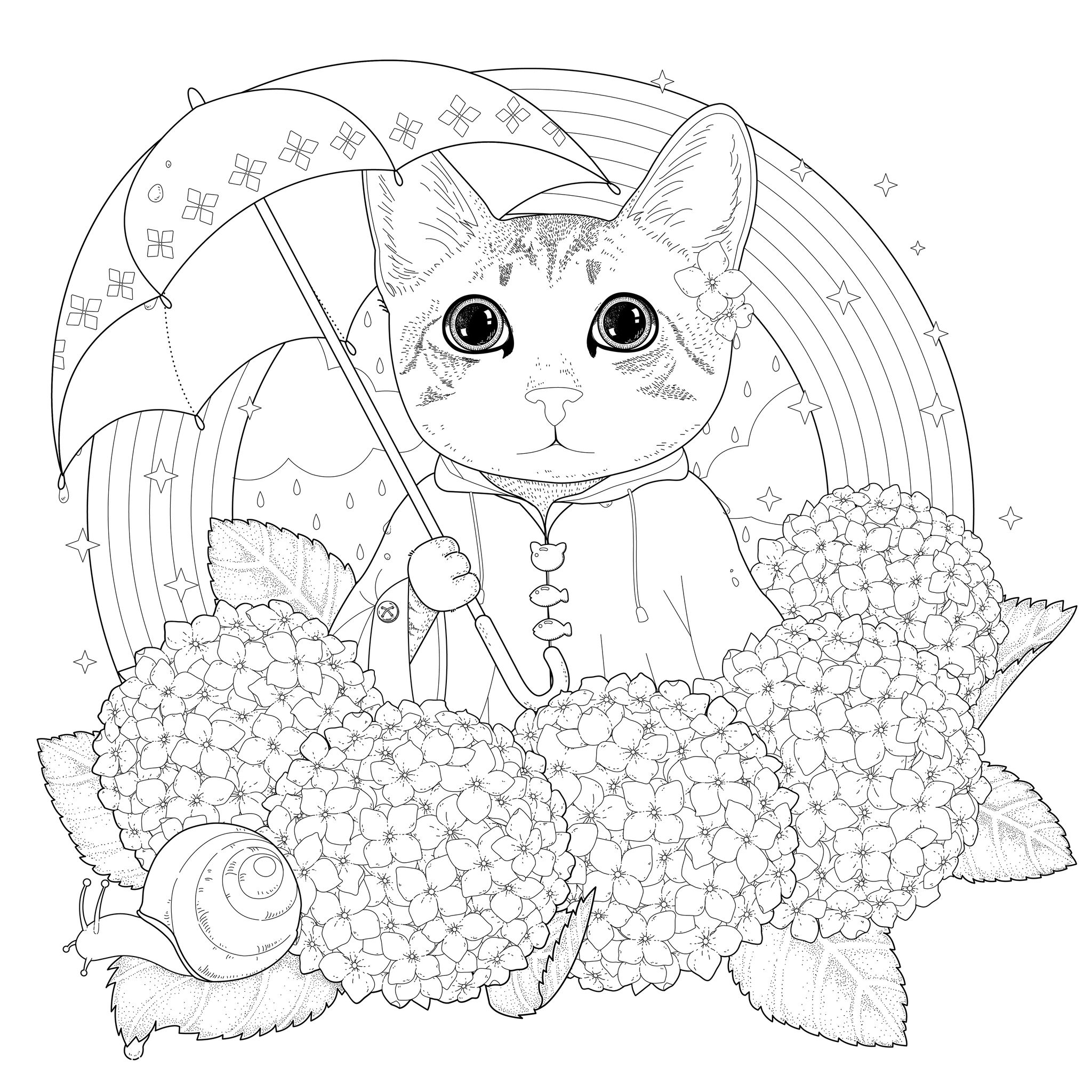 Cat to print for free : Rainbow cat - Cats Kids Coloring Pages