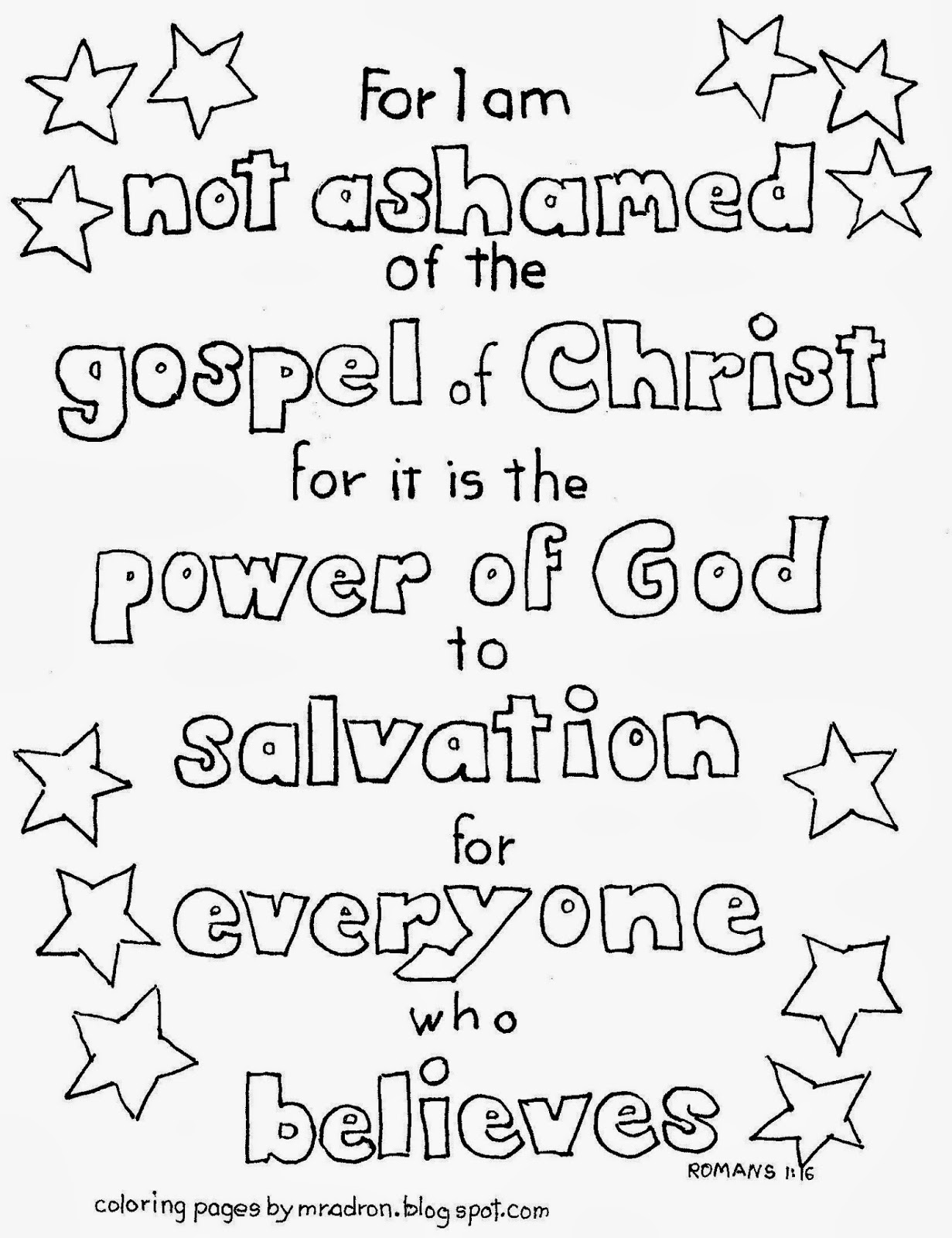 Coloring Pages for Kids by Mr. Adron: I Am Not Ashamed Of The Gospel, Kid's Coloring  Page, Romans 1:16
