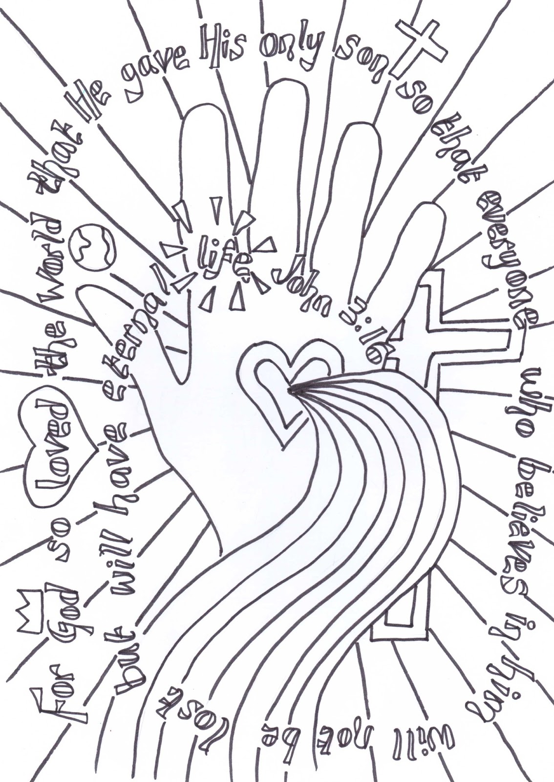 Flame: Creative Children's Ministry: John 3:16 verse to colour