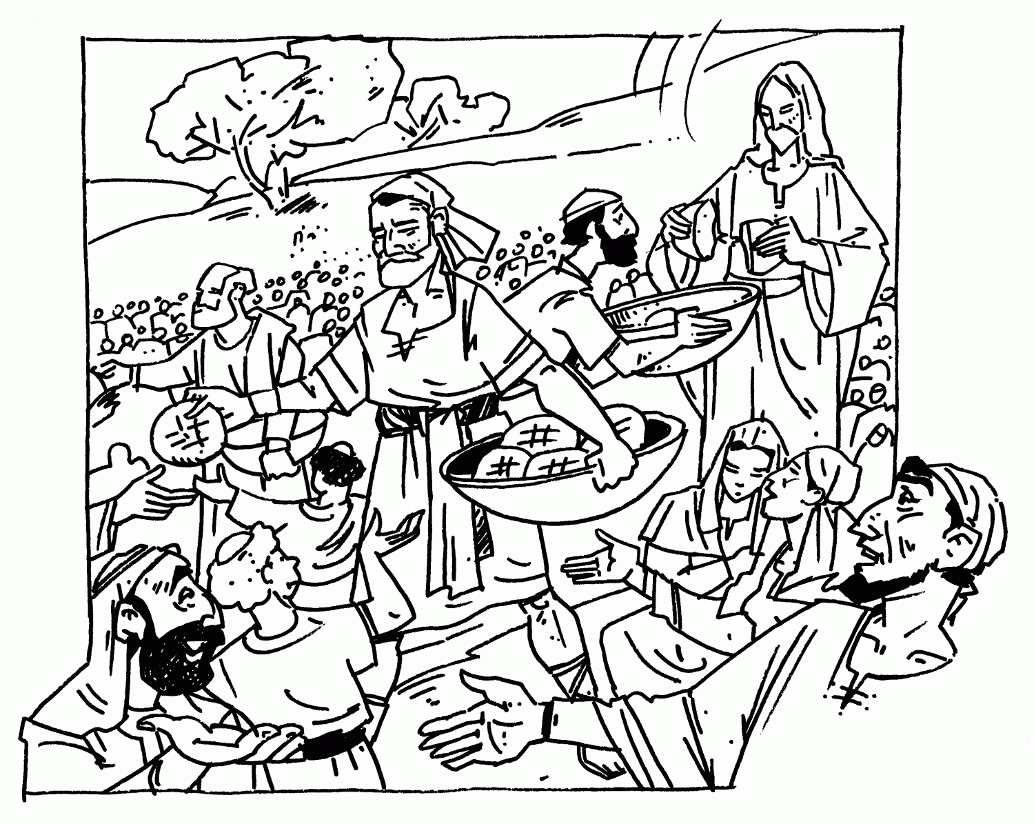 coloring pictures of jesus feeding the 5000
