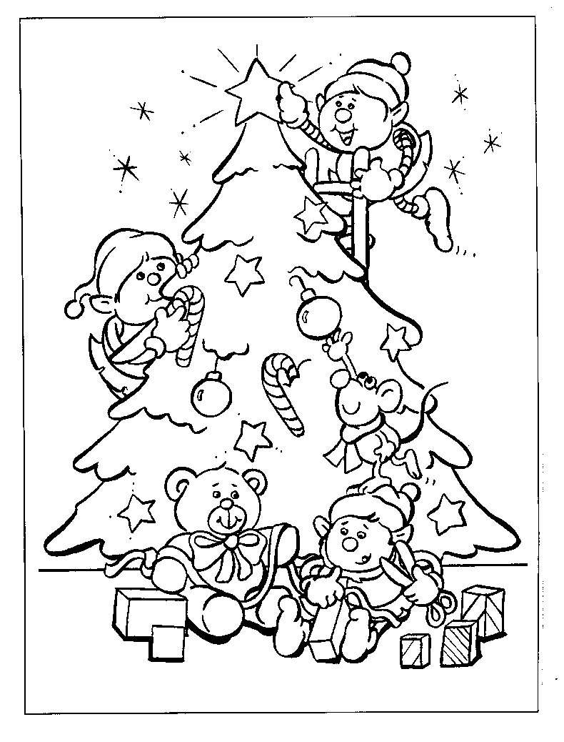 Dwarfs Christmas Tree Decorating Coloring Page >> Disney Coloring ...