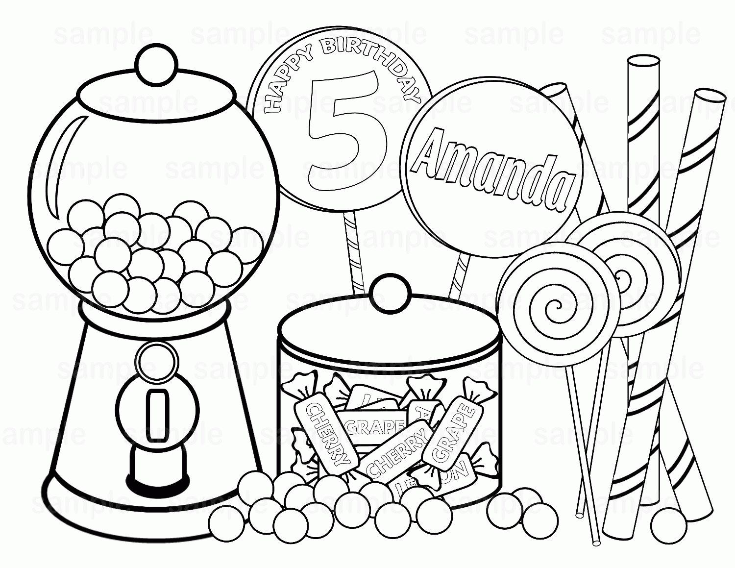 Candies Coloring Page - Free Printable Coloring Pages for Kids
