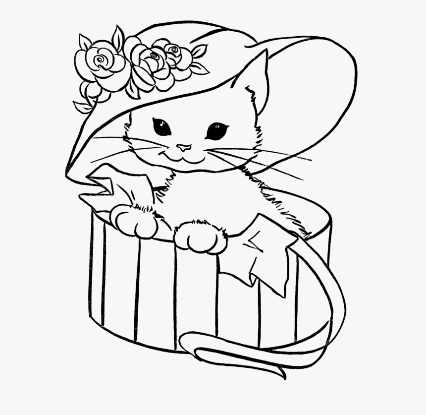 Baby Cat Coloring Page, Printable Baby Cat Coloring, - Cat Wearing ...