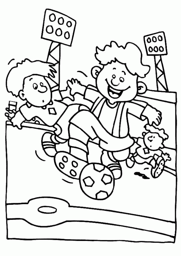 A Group of Boys Playing Soccer in a Stadium Coloring Page ...