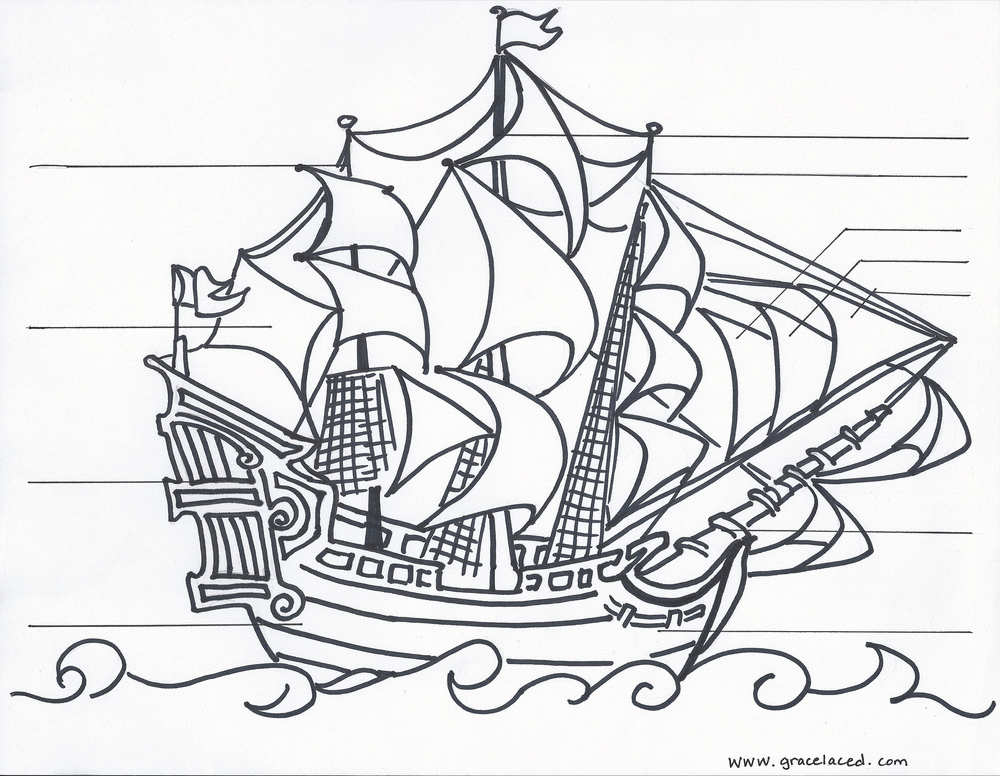 The Anatomy Of A Pirate Ship Coloring Sheet {Free Printable ...