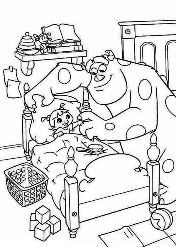 Sulley is Tucking Boo into Bed in Monsters Inc Coloring Page ...