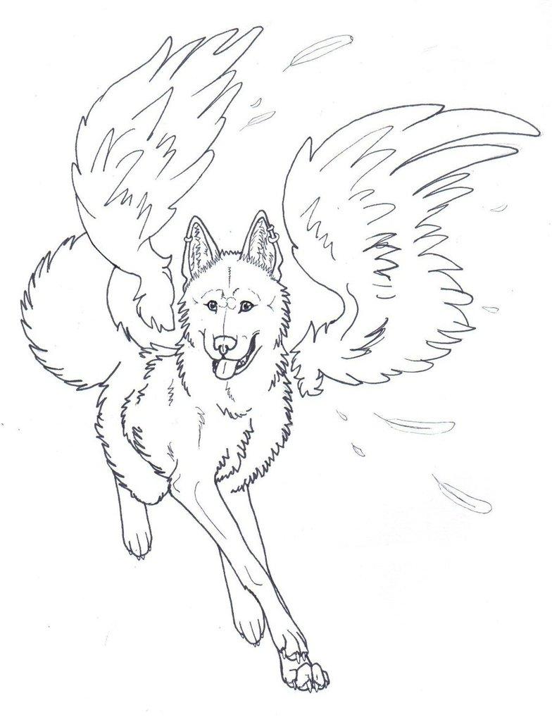 Winged Wolf Angel Coloring Pages | Cartoon Coloring pages of ...