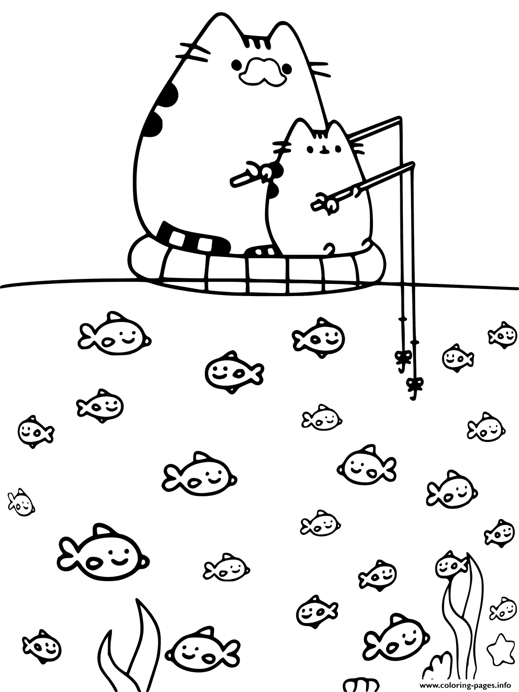 Pusheen Fishing With Dad Coloring Pages Printable