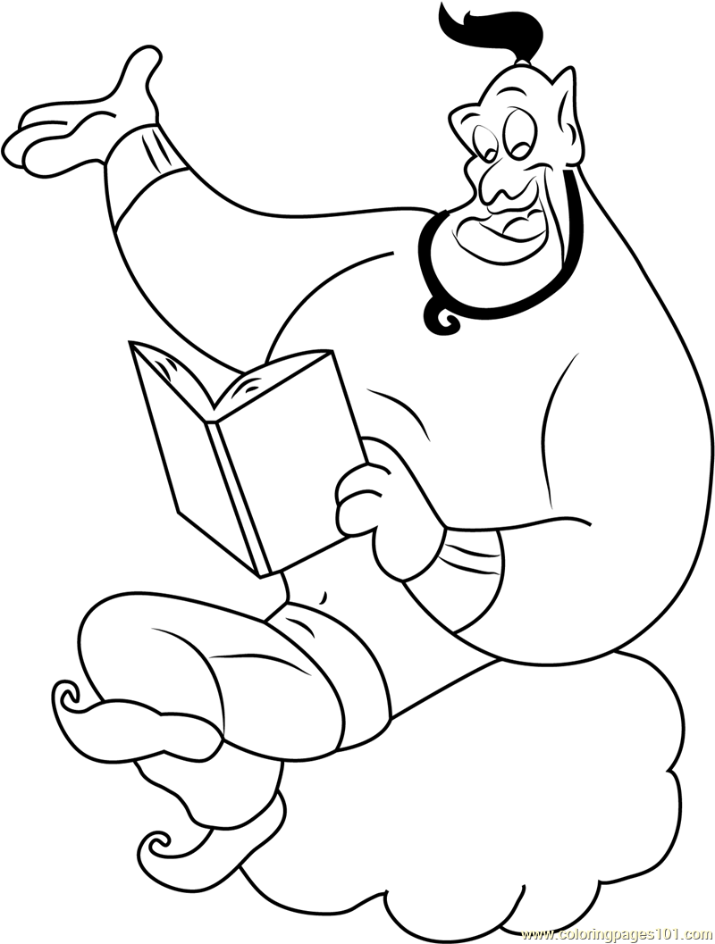 Genie Reading Book Coloring Page - Free Aladdin Coloring Pages ...