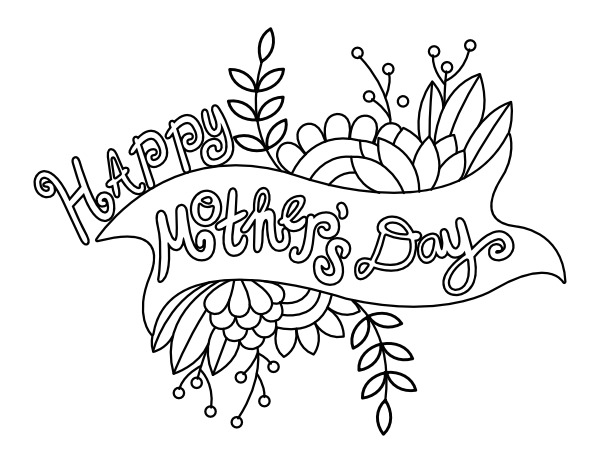 Printable Happy Mother's Day Banner Coloring Page
