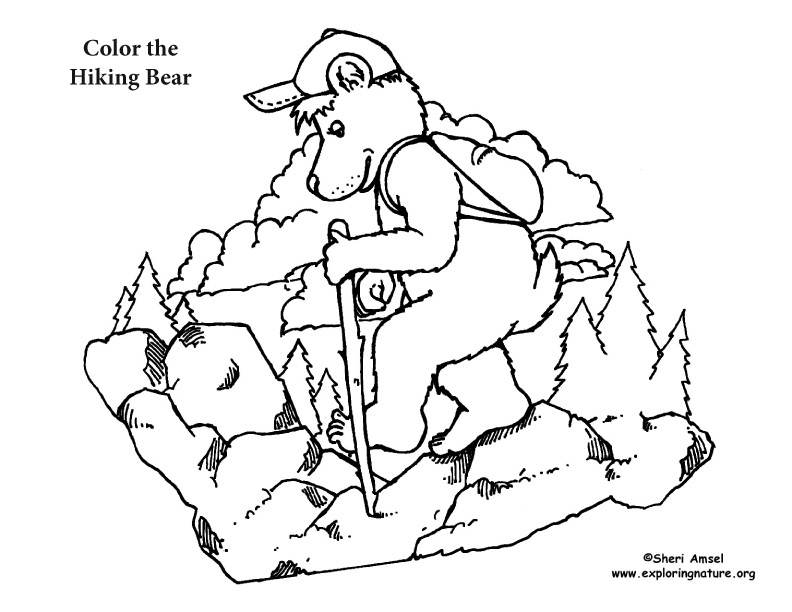 Hiking Bear Coloring Page