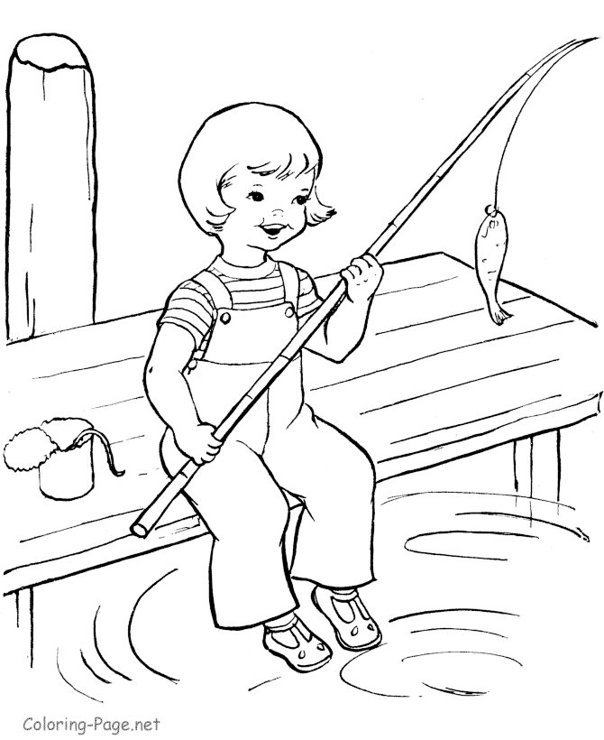 Summer Coloring Book Pages - Girl fishing