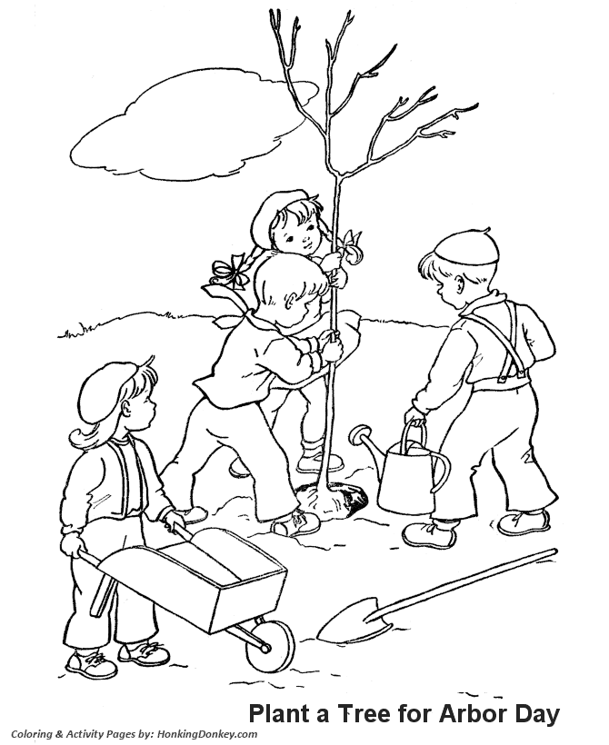 Arbor Day Coloring Pages - Children planting a tree Coloring Pages ...