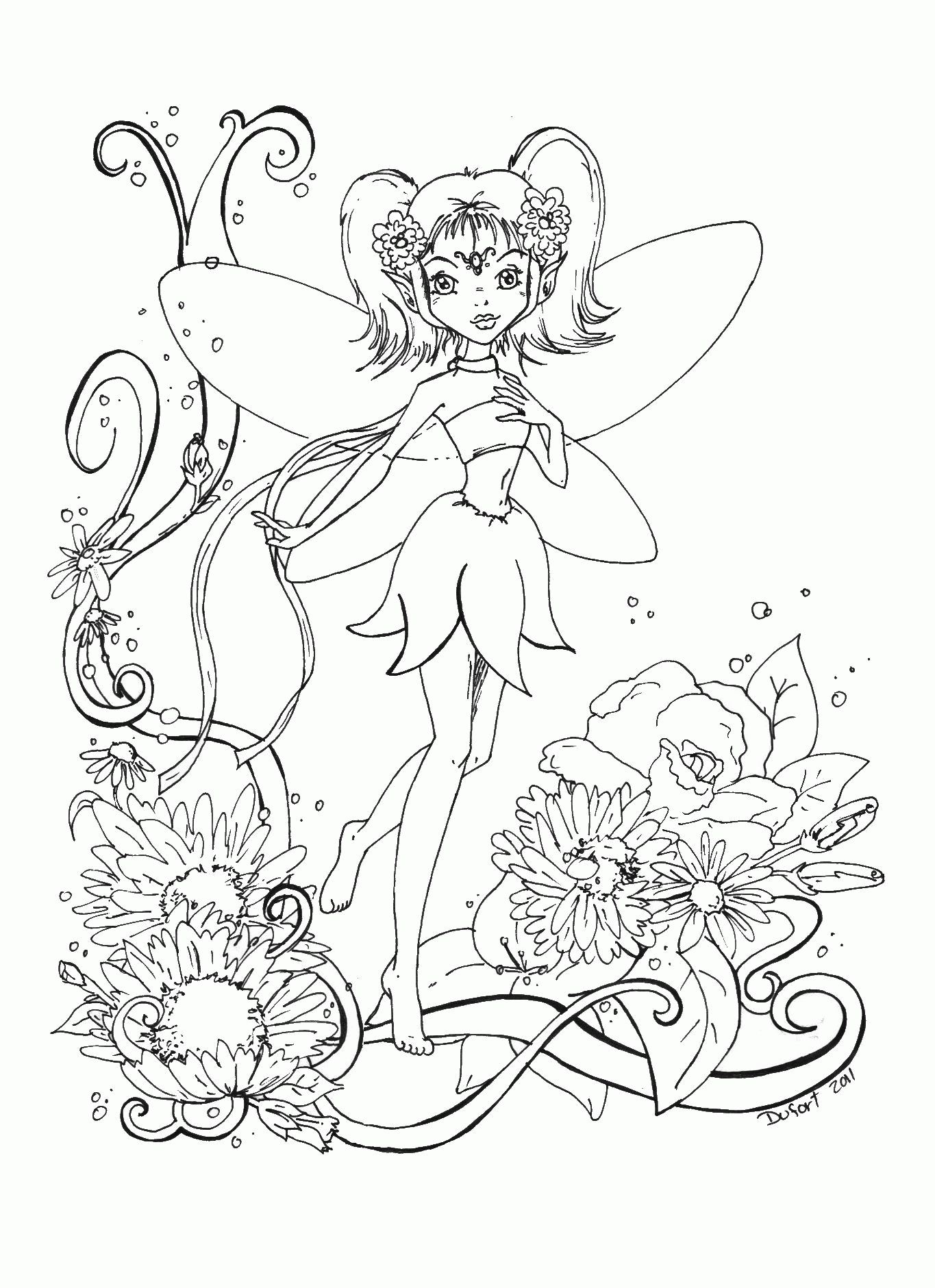 Fairy With 2 Wings Coloring Pages For Adult Coloring ...
