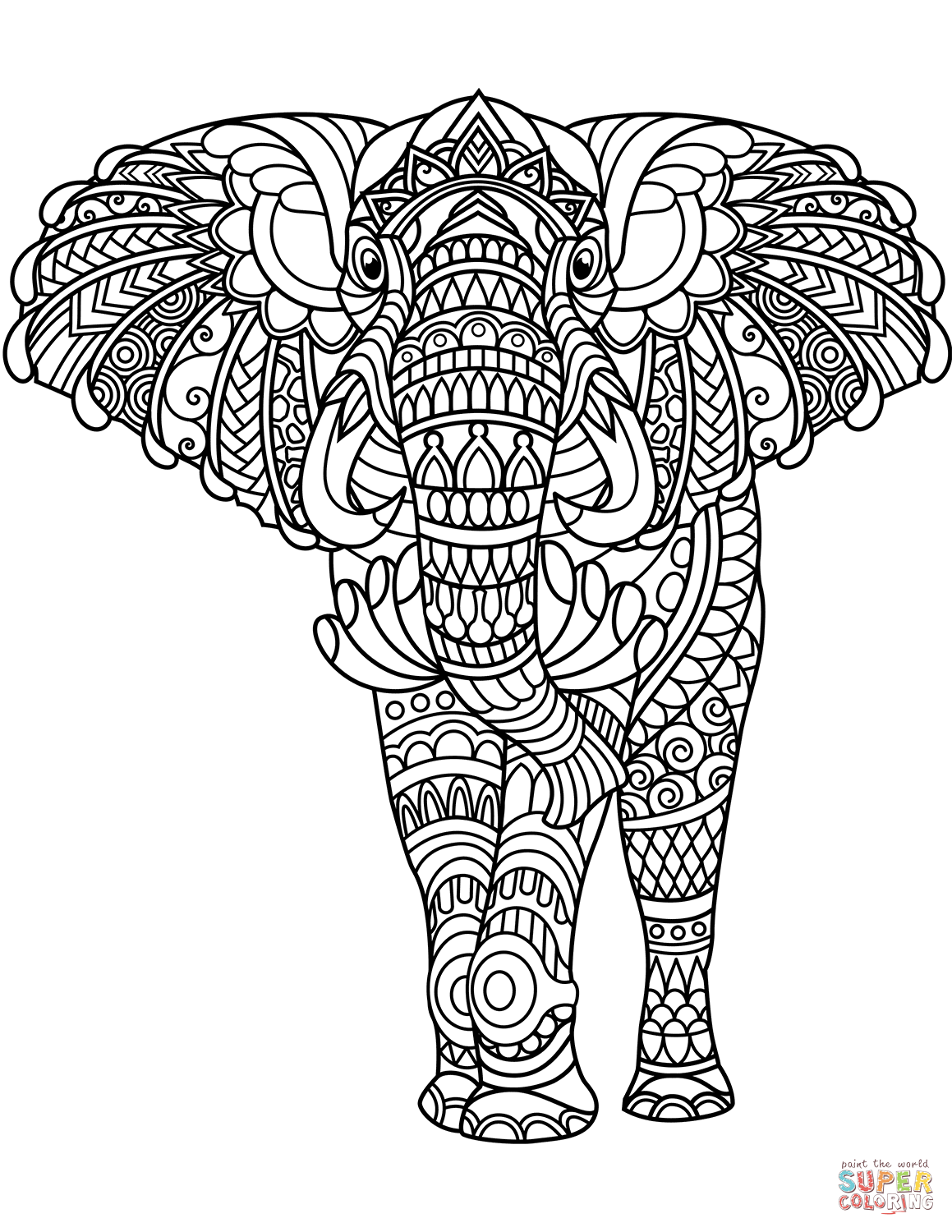 Elephant Zentangle coloring page | Free Printable Coloring Pages