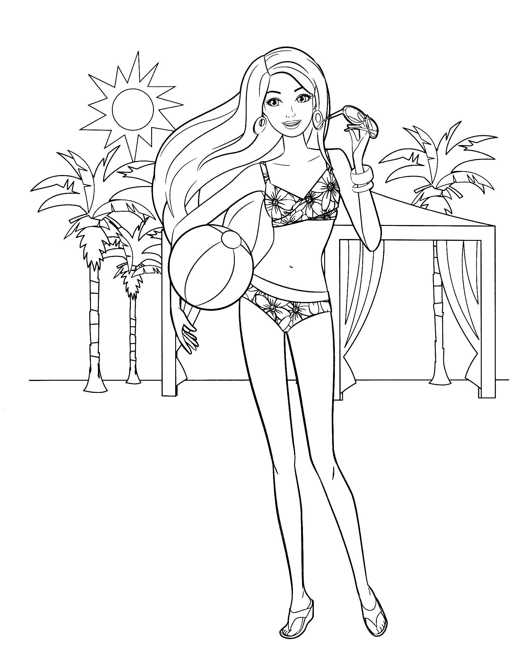Online Coloring Pages Coloring Page Barbie In A Swimsuit On The ...