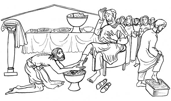 Jesus Washing Feet Coloring Page - Coloring Pages for Kids and for ...