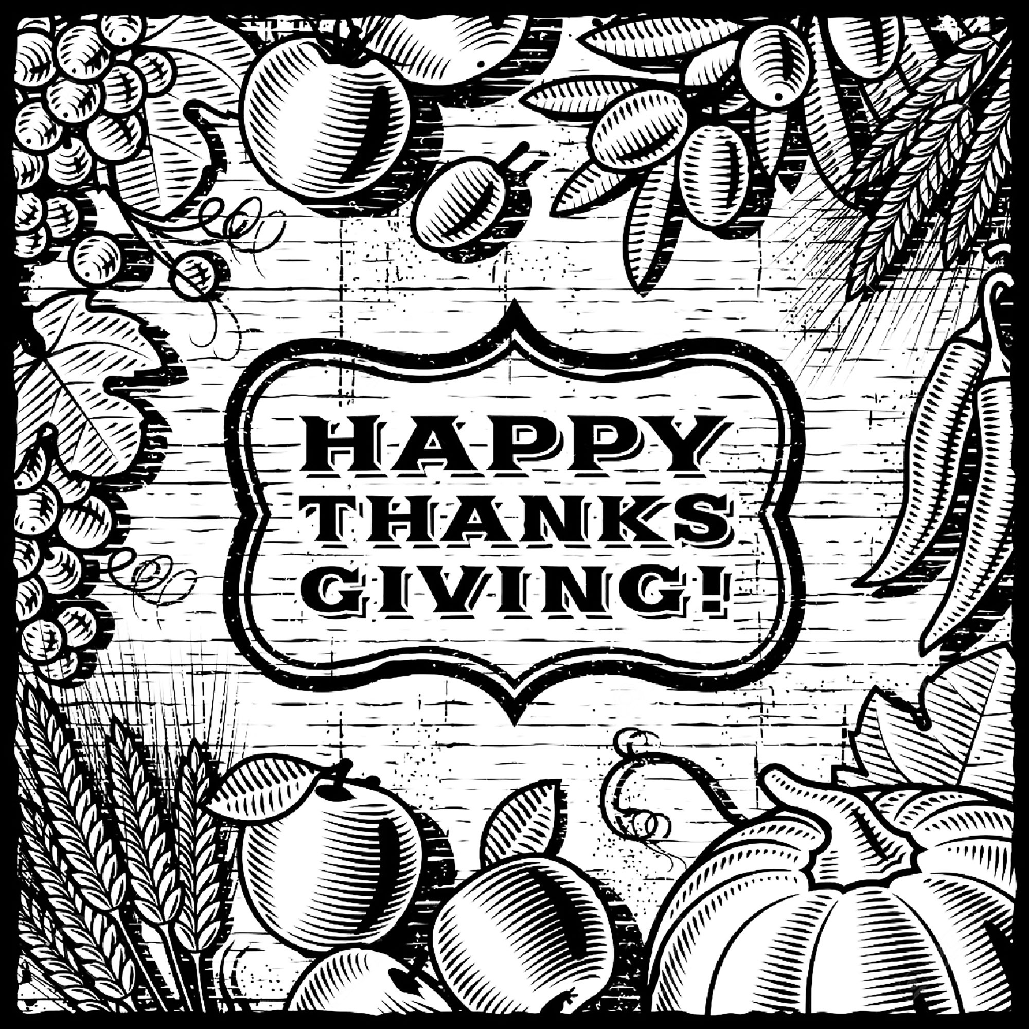 Beautiful & complex coloring page celebrating Thanksgiving Day