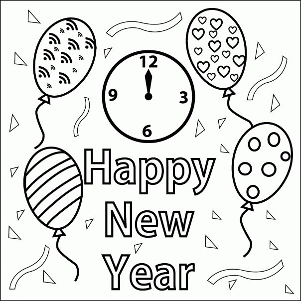 Happy New Year Printable Coloring Page