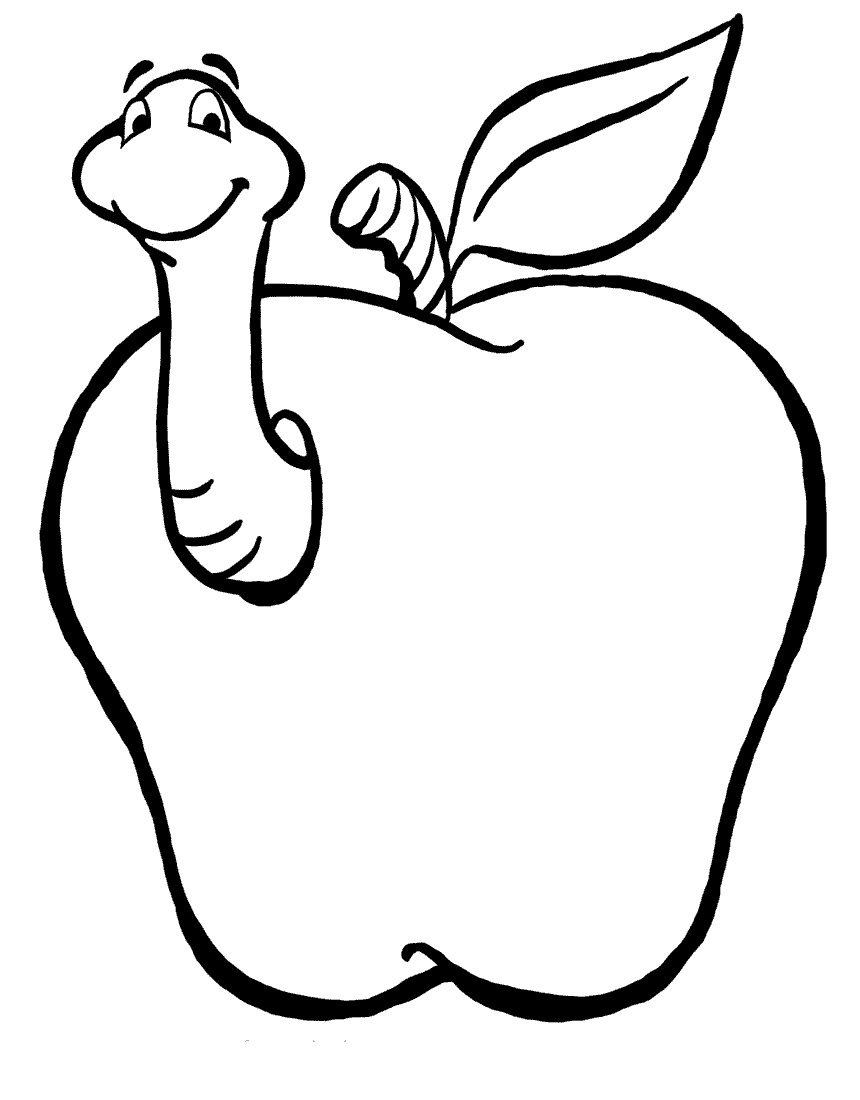 Apple and Worm Coloring Sheet | Coloring