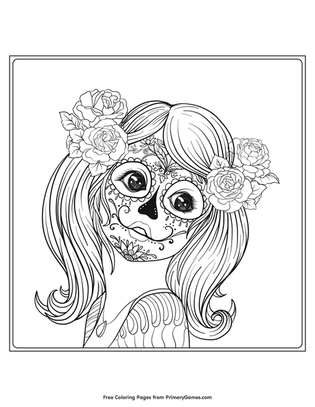 Girl In Sugar Skull Makeup Coloring Page • FREE Printable ...