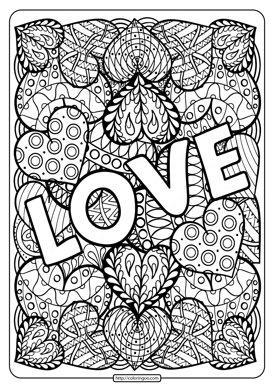 Free Printable Love Pdf Coloring Page | Love coloring pages, Coloring pages,  Heart coloring pages