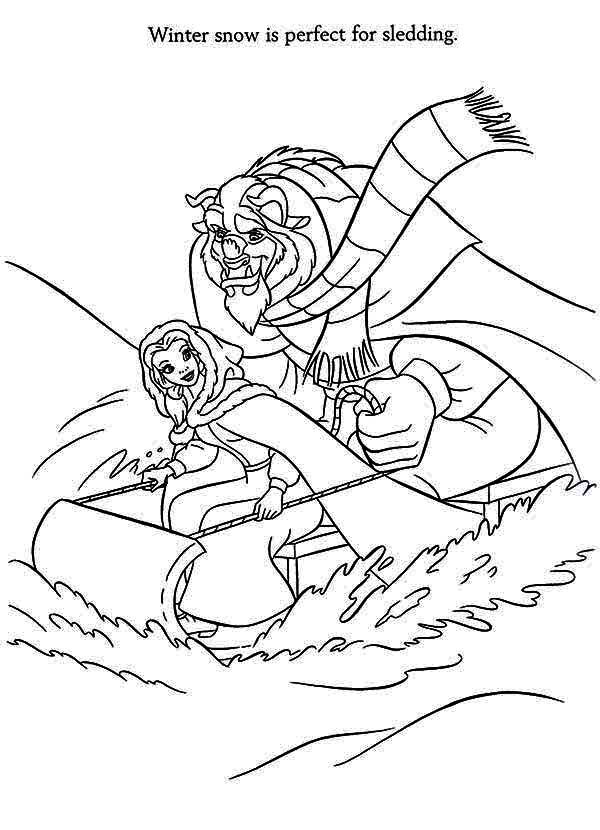 Belle and the Beast Playing the Slide Coloring Page - Download ...