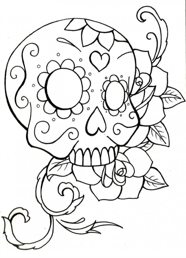 Simplear Skull With Roses To Color Free Printable Coloring Pages Phenomenal  – azspring