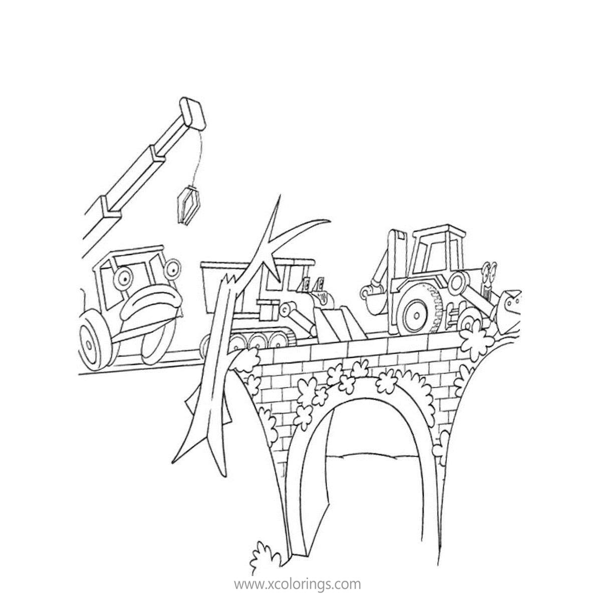 Bob The Builder Coloring Pages Machines are on the Bridge - XColorings.com