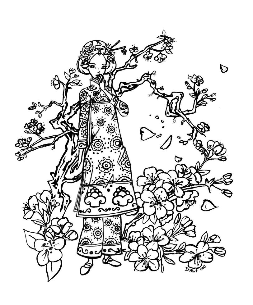 Japanese cherry blossom tree coloring pages