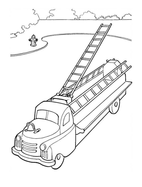 Fire Truck And Very Tall Ladder Coloring Page | Coloring pages, Fire trucks,  Truck coloring pages