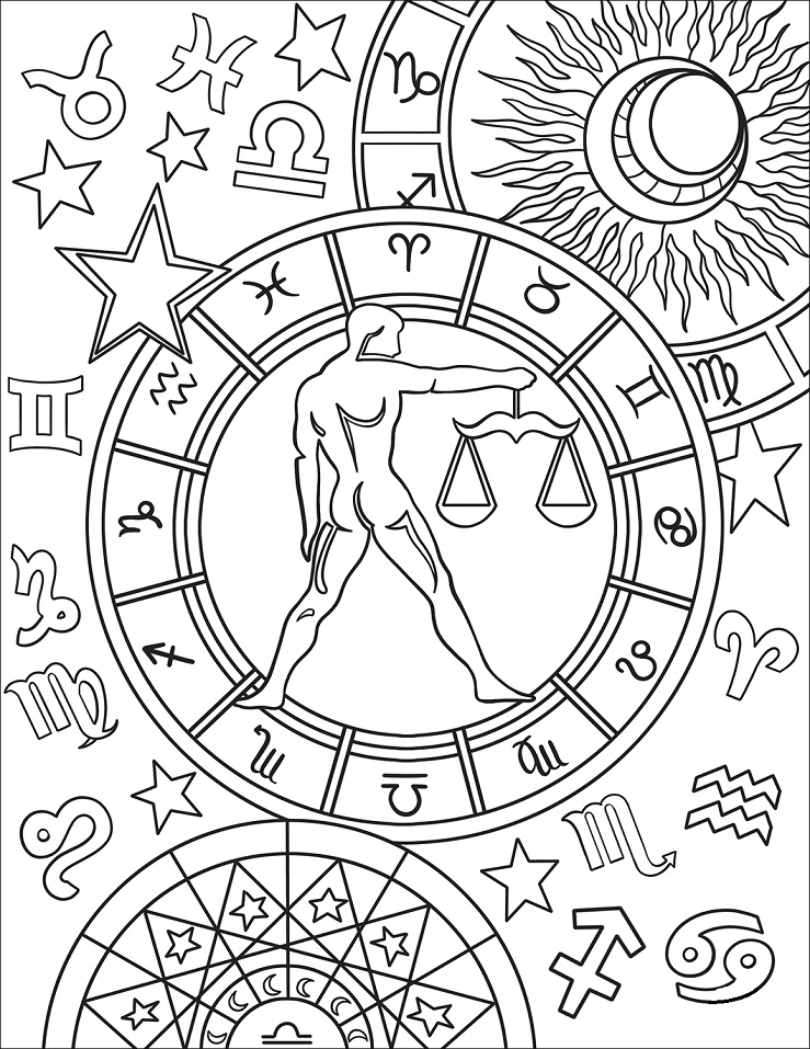 Libra Zodiac Sign Coloring Page - Free Printable Coloring Pages for Kids